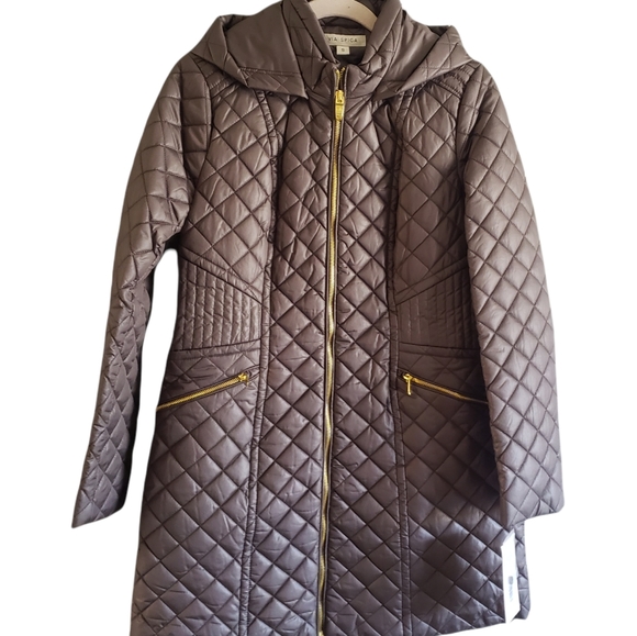 Via Spiga Women's Diamond Quilted Mid-Length Winter Jacket with Attached…